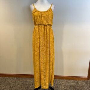 Bailey Blue Mustard Yellow stretchy lace Maxi Dress size small
